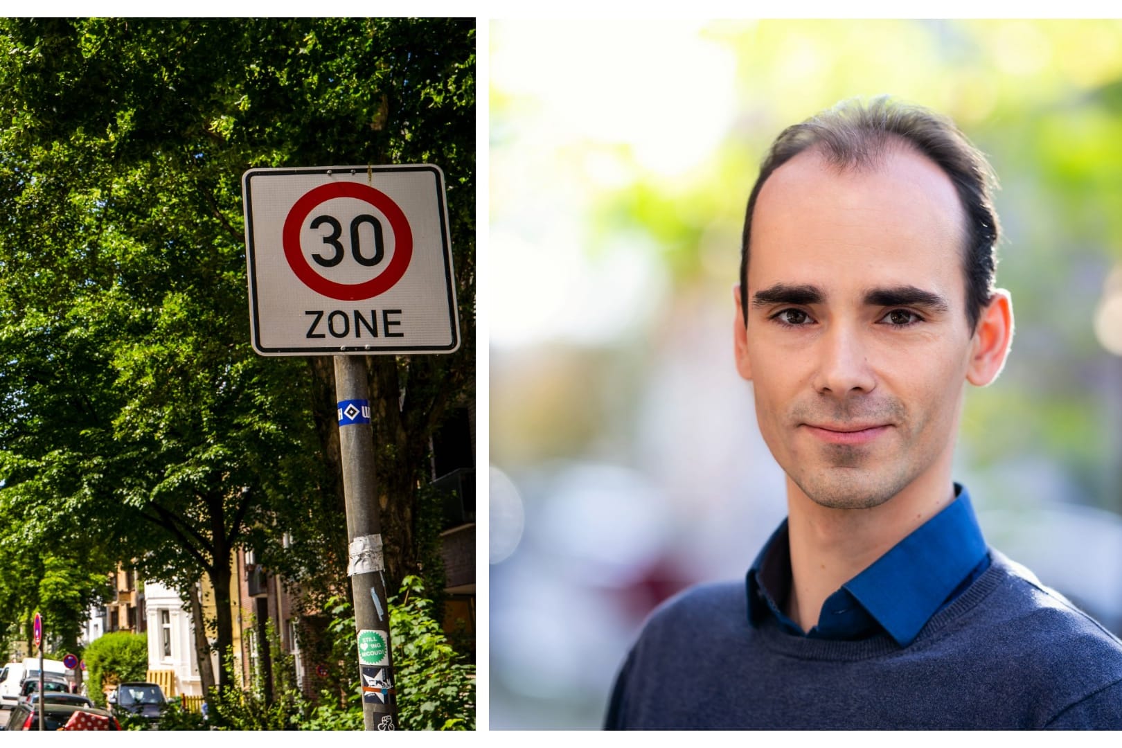 Benjamin Harders (r.) von den Grünen Altona fordert Tempo 30 als Regelgeschwindigkeit in Hamburg. Benjamin Harders (r.) von den Grünen Altona fordert Tempo 30 als Regelgeschwindigkeit in Hamburg.