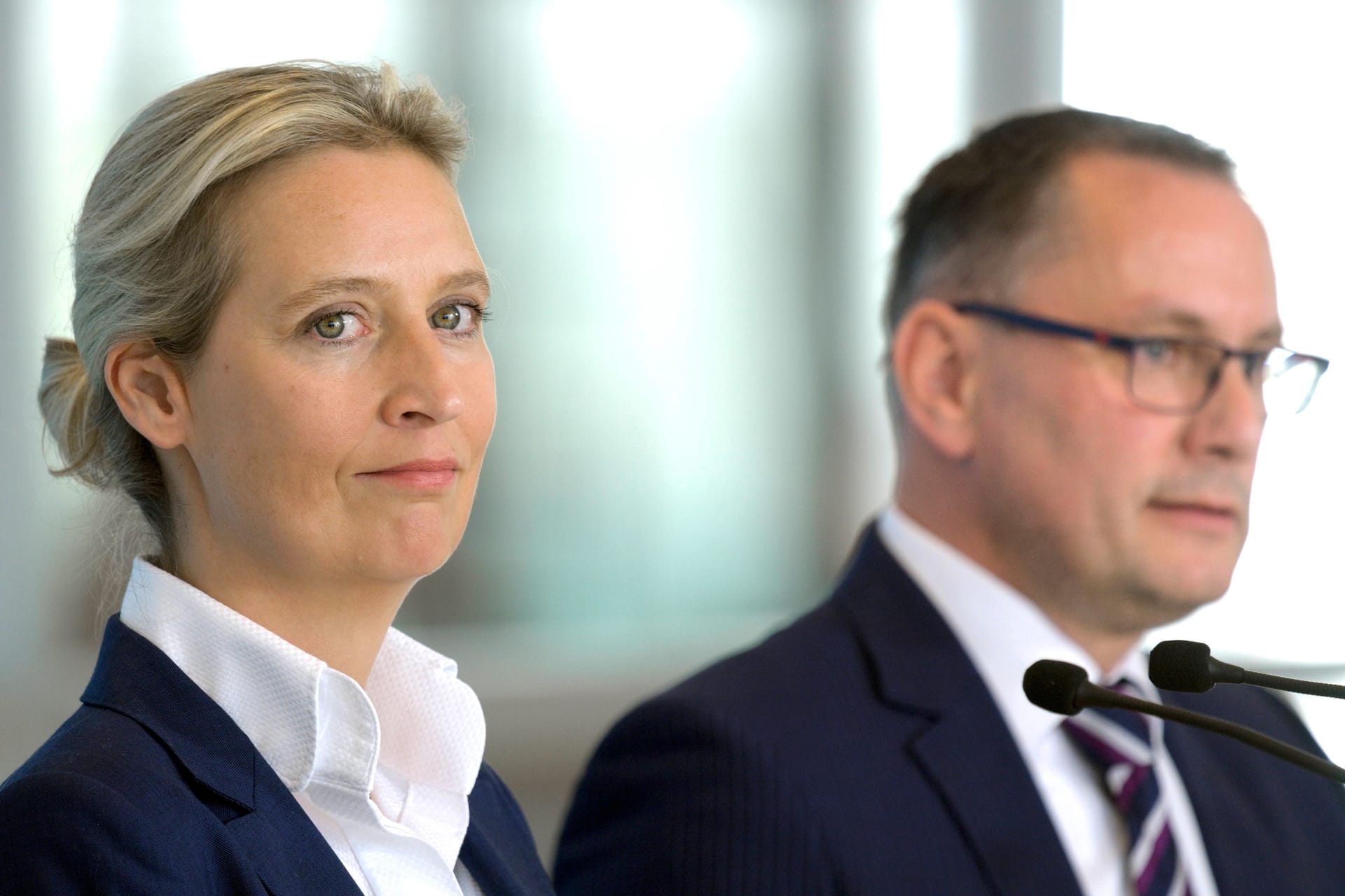 Alice Weidel (l) und Tino Chrupalla, Parteivorsitzende der AfD (Archivbild): Ihre Partei legt in Umfragen zu. Alice Weidel (l) und Tino Chrupalla, Parteivorsitzende der AfD (Archivbild): Ihre Partei legt in Umfragen zu.