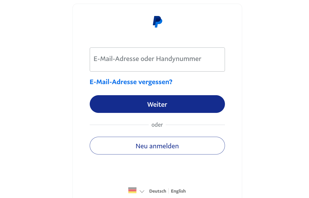 Paypal-Login: Für die Anmeldung benötigen Sie eine E-Mail-Adresse und ein Passwort.