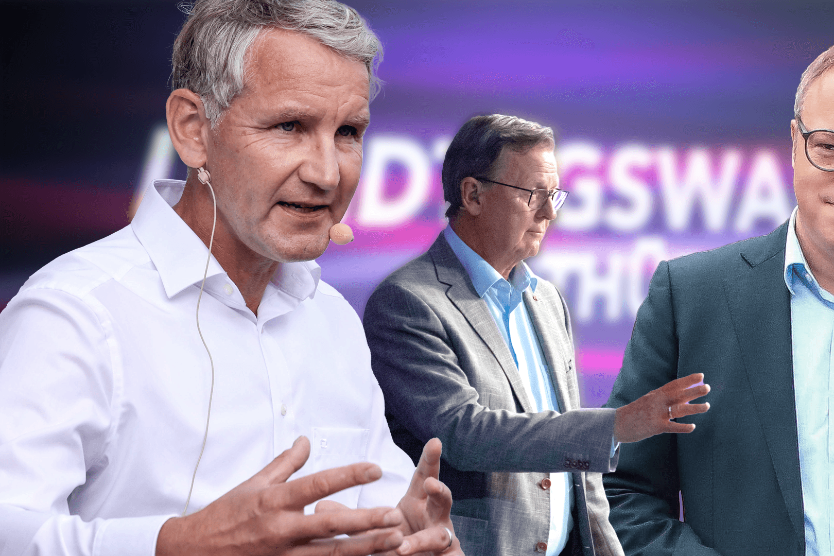 Björn Höcke (AfD), Bodo Ramelow (Die Linke) und Mario Voigt (CDU) kämpfen als Spitzenkandidaten bei den Landtagswahlen in Sachsen und Thüringen um Stimmen. Björn Höcke (AfD), Bodo Ramelow (Die Linke) und Mario Voigt (CDU) kämpfen als Spitzenkandidaten bei den Landtagswahlen in Sachsen und Thüringen um Stimmen.