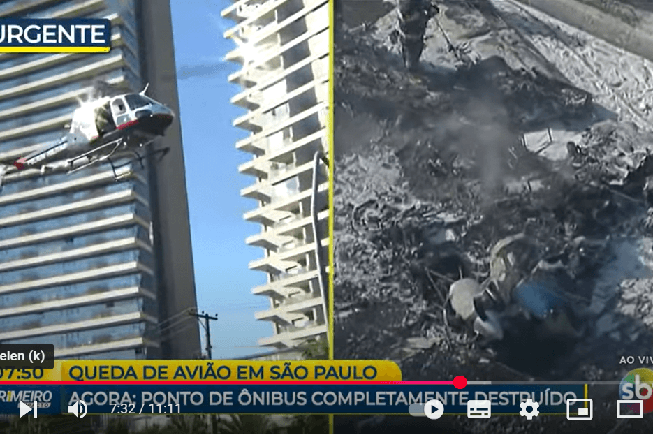 Aufnahmen des Senders SBT News: Ein Flugzeug ist in São Paulo bei einem Versuch, notzulanden, abgestürzt Aufnahmen des Senders SBT News: Ein Flugzeug ist in São Paulo bei einem Versuch, notzulanden, abgestürzt