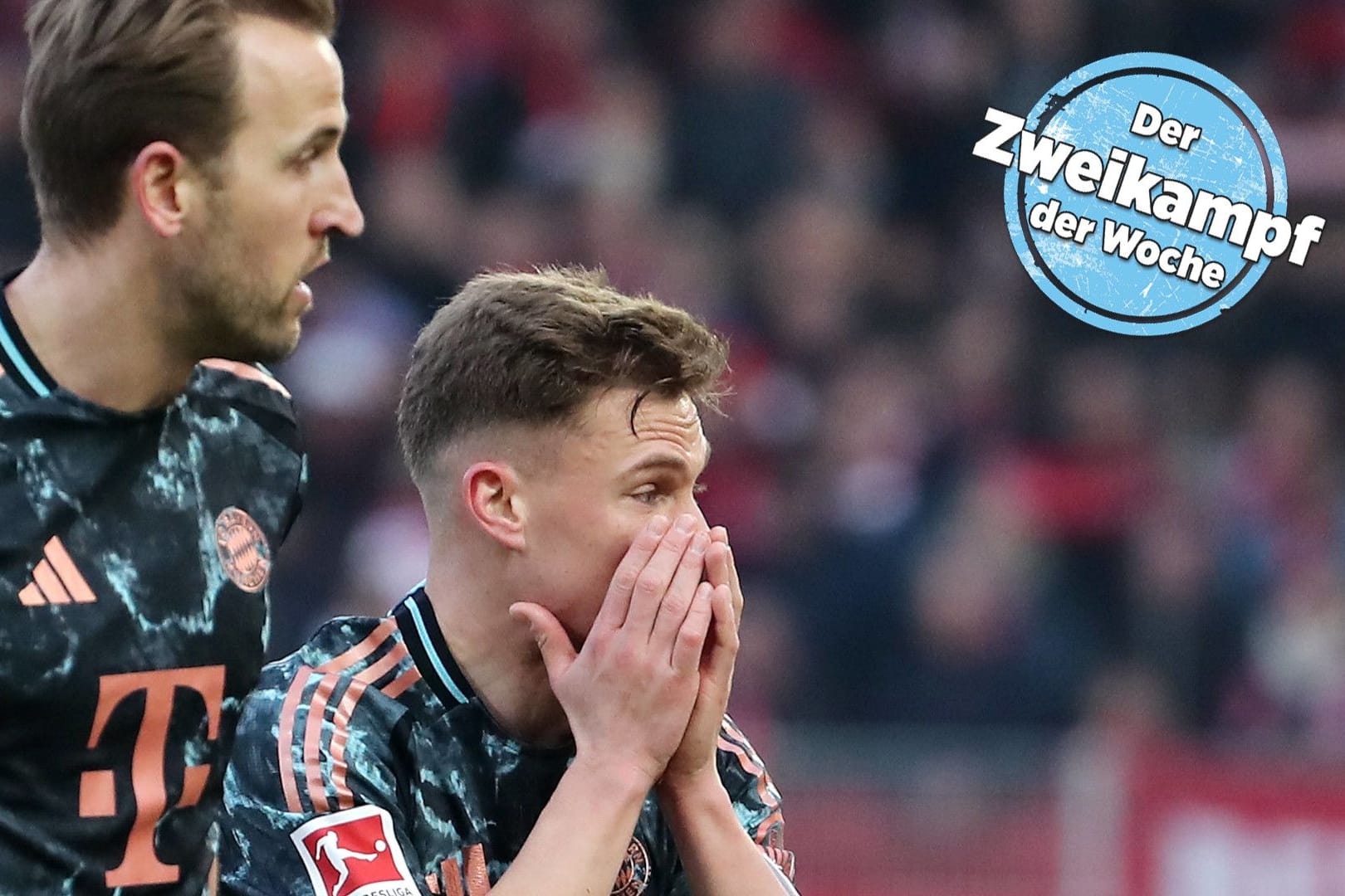 Bayern-Spieler in Turbulenzen: Harry Kanes (l.) möglicher Abgang wirft Fragen über Zukunftspläne auf, auch bei Joshua Kimmich.