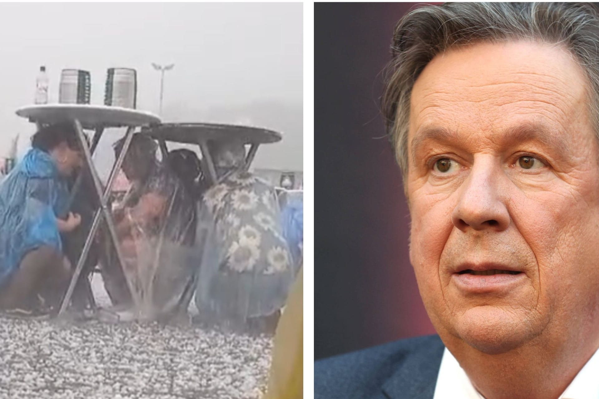 Unwetter in Hückelhoven am Wochenende und der bekannte Moderator Jörg Kachelmann (Montage): Offenbar sind jetzt Anwälte in den Streit um das Festival involviert.