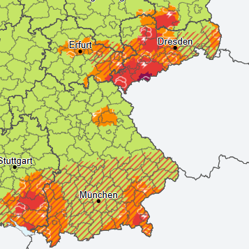 Warnung vor Unwettern: Die Karte des Deutschen Wetterdiensts zeigt, wo es knallen kann.