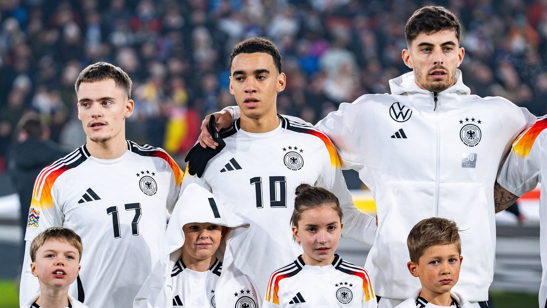 Das Offensivtrio aus Florian Wirtz (l.), Jamal Musiala (M.) und Kai Havertz (r.) stand am Mittwoch nur zu einem Drittel auf dem Rasen.
